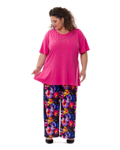 PARGA PANTALONE IN MAGLINA FLOU DI VISCOSA ELASTICO IN VITA
