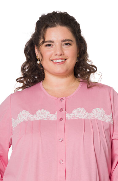 FOLLINA - CAMICIA DA NOTTE CON CARRÈ E PIZZO RICAMATO SU TULLE - immagine 2